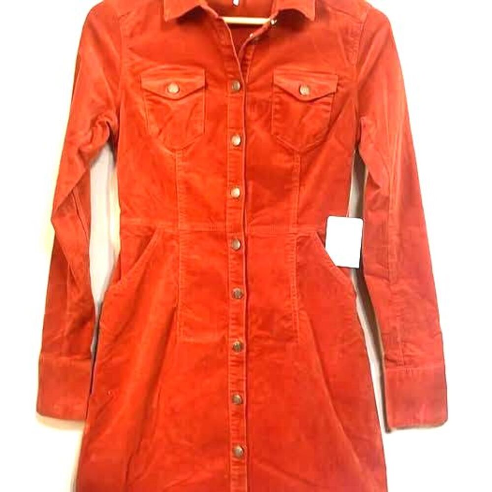 Free People NWT Women's Burnt Orange Corduroy Long Sleeve Dress ButtonSz XS/$149